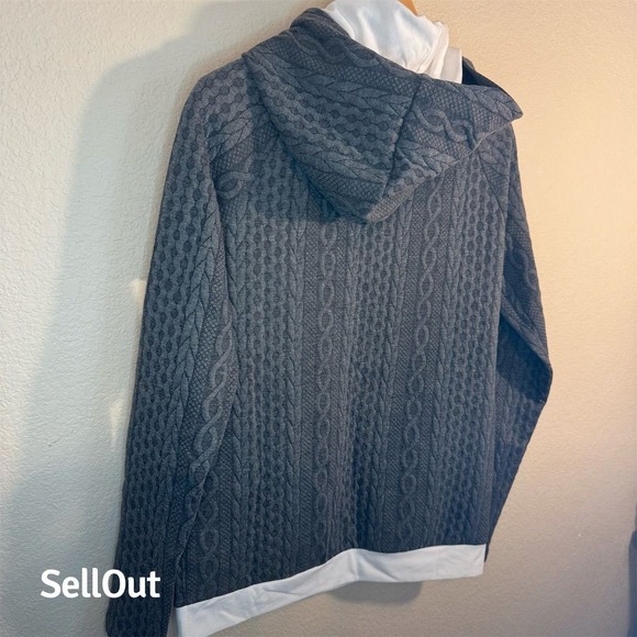 ANDTHEWHY Womens Charcoal Grey Cable Knit Textured Layered Hoodie Sweatshirt S - Picture 6 of 7